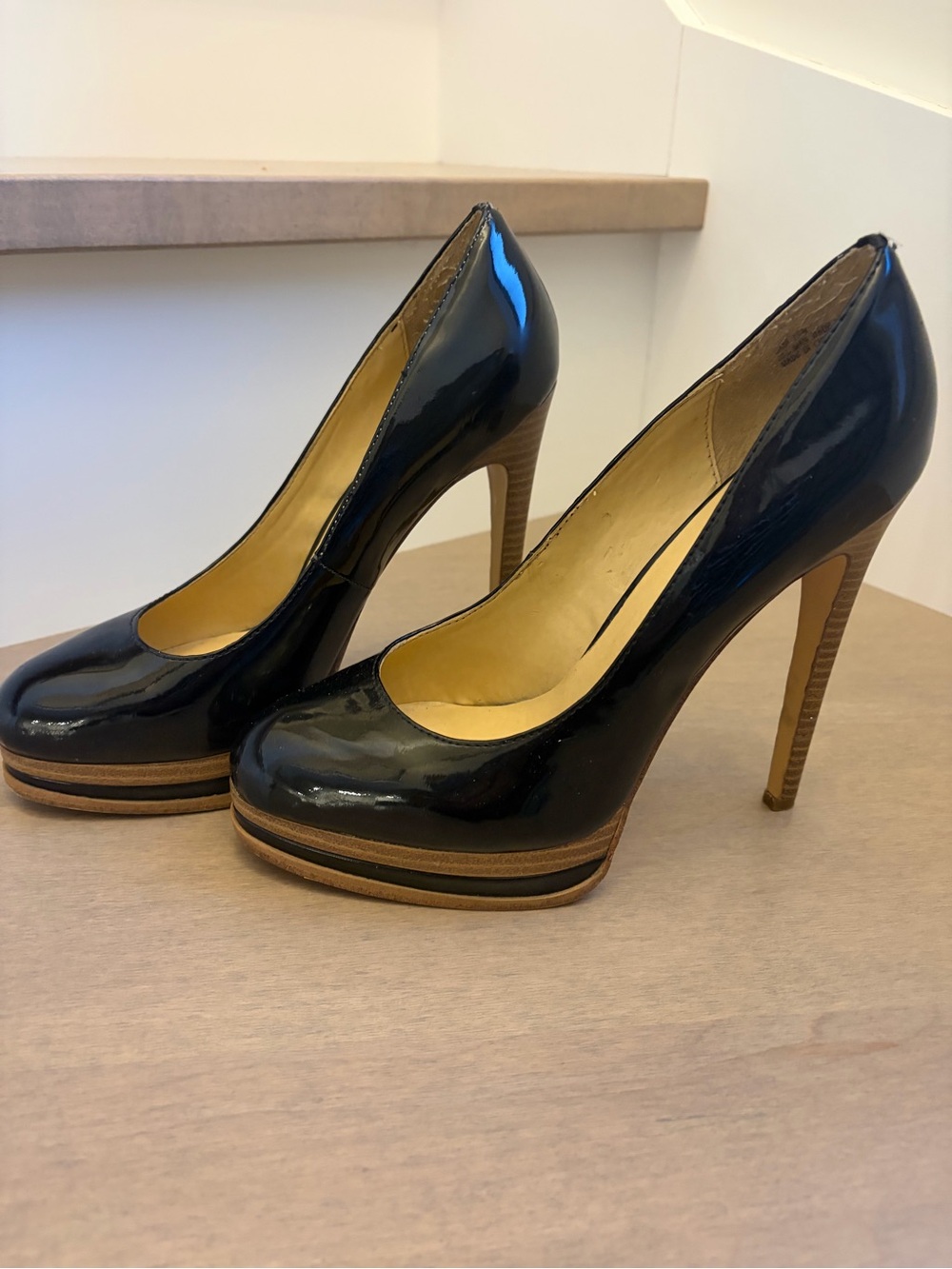 Kelsi Dagger Black Patent Platform Stiletto Pumps